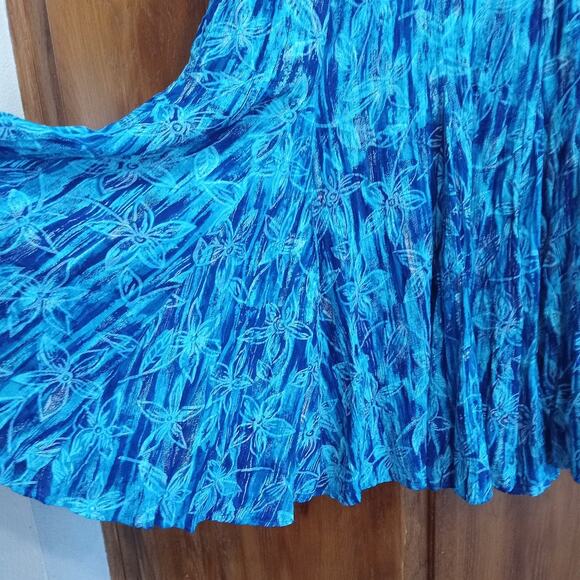 Vtg 90s All That Jazz Womens Medium Floral Rayon Sleeveless Flare Crinkle Dress - Picture 11 of 14